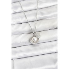 Ett 316L Çelik Zincir Gümüş Renk Incili Deniz Kabuğu Model Zirkon Taşlı Kadın Kolye