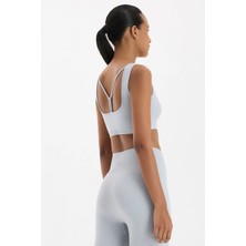 COMEUP Sırtı Askı Detaylı Pedli Sporcu Sütyeni Buz Gri