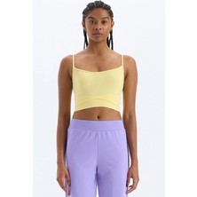COMEUP Çift Katlı Görünen Ince Askılı Crop Top Güneş Sarısı