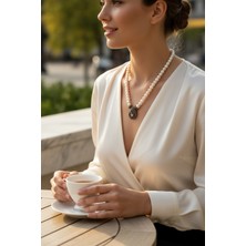 Fayra Accessories Zirkon Taşlı Su Damlası Figürlü Inci Kolye