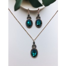 Fayra Accessories Kristal Taşlı Oval Kesim Kolye ve Küpe Seti