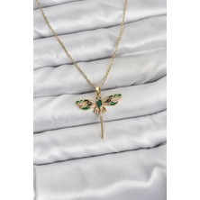 Ett 316L Çelik Zincir Gold Renk Yusufçuk Model Zirkon Taşlı Kadın Kolye