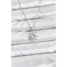 Ett 316L Çelik Zincir Gümüş Renk Kutup Yıldızı Model Zirkon Taşlı Kadın Kolye