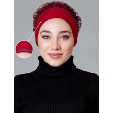 Nanak Bordo Likralı Fırfırlı Kaymayan Bone