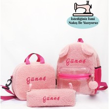 Migie Kişiye Özel Isimli 2-7yaş Sırt Çantası + Beslenme Çantası + Kalemlik Kreş/anaokulu Seti Pembe Tavşan