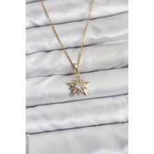 Ett 316L Çelik Zincir Gold Renk Yıldız Model Zirkon Taşlı Kadın Kolye