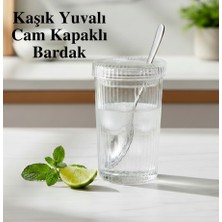 Meli Collection Çizgili Cam Sunum Tabağı - Kaşık Delikli Özel Kapaklı - 15X11 cm Borosilikat Şık Bardak