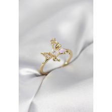Ett Gold Renk Kelebek Model Zirkon Taşlı Kadın Yüzük