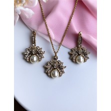 Fayra Accessories Kristal Taşlı Yengeç Figür Tasarım Inci Kolye ve Küpe Seti