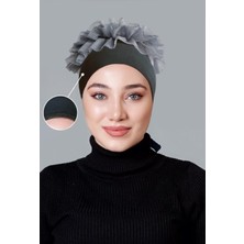 Nanak Koyu Gri Fırfırlı Likralı Kaymayan Bone