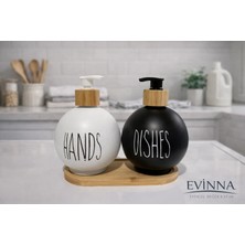 Evinna 2'li Ahşap Detaylı Siyah Beyaz Sıvı Sabunluk