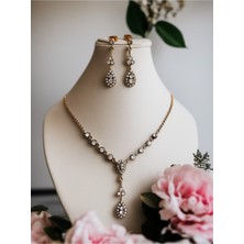 Fayra Accessories Kristal Taşlı Su Yolu Zincirli Kolye ve Küpe Seti
