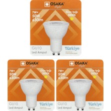 Avarson (3 Adet) Osaka 7W (50W) Sarı Işık (3000K) GU10 Duylu LED Spot Ampul