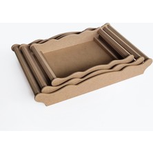 Yegane Concept Ham Mdf, Boyanabilir Dikdörtgen 3'lü Set Gondol Tepsi, 3 Boy Tepsi