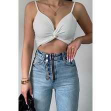 DENİKK Trend Özel Tasarım Düğme Detay Wide Leg Rahat Kalip Palazzo Pantolon