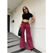 DENİKK Trend Çizgili Poliviskon Kumaş Kemerli Salaş Palazzo Pantolon- Strıpe Polyvıscose Palazzo Pantalonı