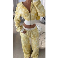 DENİKK Trend Premium Desıgn Nakış Baskı 3 Iplik Crop Hırka- Baggy Eşofman 2 Li Takım