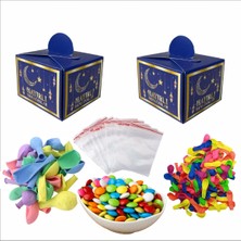 Zenviva 100\'LÜ Hayırlı Ramazanlar KUTULU+100 BALON+100 Su Balonu+1 kg BONIBON+100 Kilitli Poşetli Hediye Seti