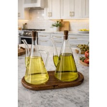 Morponi Akasya Stantlı Borosilikat Cam Akasya Kapak Glazzy Yağlık Seti 500 ml + 500 ml Düz