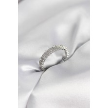 Ett Gümüş Renk Motif Desenli Zirkon Taşlı Kadın Yüzük