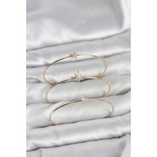 Ett Gold Renk Kutup Yıldızı Model Zirkon Taşlı 3'lü Kadın Bileklik Kombini