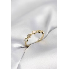 Ett Gold Renk Minimal Kalp Model Zirkon Taşlı Pirinç Kadın Yüzük