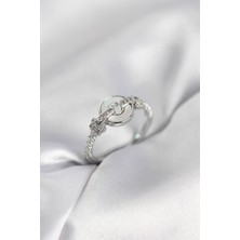 Ett Gümüş Renk Daire Form Sedef ve Zirkon Taşlı Kadın Yüzük