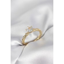 Ett Gold Renk Zirkon Taşlı Tek Taş Model Kadın Yüzük