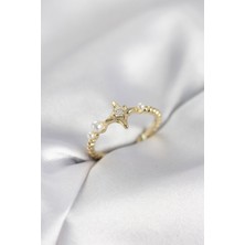 Ett Minimal Kutup Yıldızı Model Zirkon Taşlı Gold Renk Kadın Yüzük