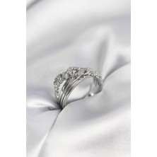 Ett Gümüş Renk Zirkon Taşlı Zincir Model Kadın Yüzük