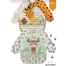 UmBaby Uzun Kollu Sıvı Geçirmez Mama Önlüğü Geyik ve Zürafa Desenli 2 Parça