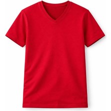 Alfanora Genç Kız Çocuk V Yaka Tişört Yazlık Model Günlük Basic Body - Kırmızı