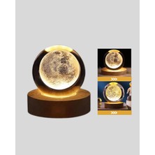Ay Temalı Kristal Küre Gece Lambası LED Aydınlatmalı Premium Dekor