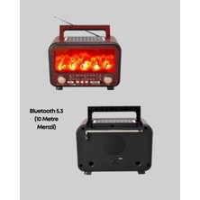 Solar Panelli Alev Işıklı Bluetooth Hoparlör – Çoklu Giriş, Uzun Pil Ömrü