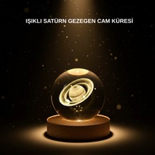 Ahşap Tabanlı 3D Satürn Kristal Küre Atmosfer Lambası