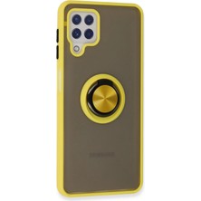 Newface Samsung Galaxy A22 Kılıf Montreal Yüzüklü Silikon Kapak - Sarı
