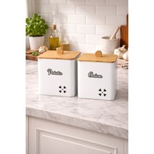 Bambu Kapaklı Kare Metal Patates Soğanlık Decorev Beyaz Dc 7101