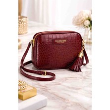 Colorshere Kroko Desenli Çapraz Askılı Kadın Çanta Bordo