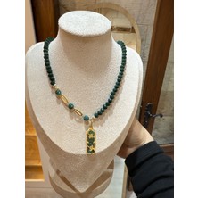 Işılın Takı Dükkanı Özel Tasarım Yeşim Taşlı Altın Kaplama Kolye