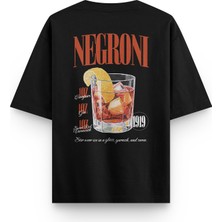 Overoz Barmen Negroni Sırt Baskılı Yarı Oversize Siyah Unisex Tshirt 1389