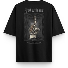 Overoz God With Me Sırt Baskılı Yarı Oversize Unisex Siyah Tshirt 1395