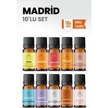 Aroviva Madrid 10’lu Oda Kokusu Seti – Buhurdanlık Yağı, Difüzör Esansı ve Esansiyel Uçucu Yağ (10ML x 10)