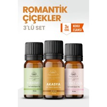 Aroviva Romantik Çiçekler 3'lü Set – Buhurdanlık Yağı, Difüzör Esansı ve Esansiyel Uçucu Yağ (10ML x 3)