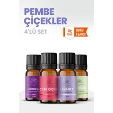 Aroviva Pembe Çiçekler 4’lü Oda Kokusu Seti – Buhurdanlık Yağı, Difüzör Esansı ve Esansiyel Uçucu Yağ