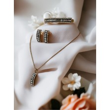 Fayra Accessories Elmas Montür Zirkon Taşlı Küpe Kolye ve Bileklik Seti