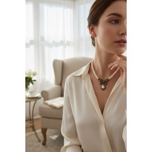 Fayra Accessories Kristal Taşlı Fiyonk Figür Tek Sıra Inci Kolye