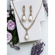Fayra Accessories Zirkon Taşlı Mayorka Inci Kolye ve Mayorka Inci Küpe Seti