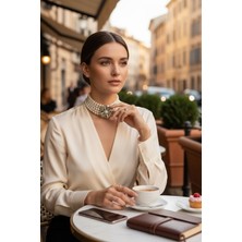 Fayra Accessories Kristal Taşlı Elmas Montür Chooker Inci Kolye