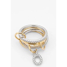 14K Çelik Üzeri Altın Kaplama 4 Sıralı Gold Gümüş Harfli Sipiral Yüzük 16(8) Numara