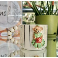 Nof El Yapımı Seramik Gerçek 24K Altın Dekorlu Teddy Gelin Kupa